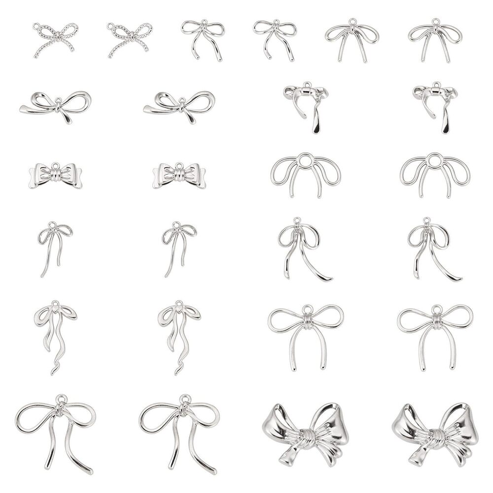 5955 26pcs Assorted Bow Tie Charms Alloy Silver Bowknot Dangles Pendants